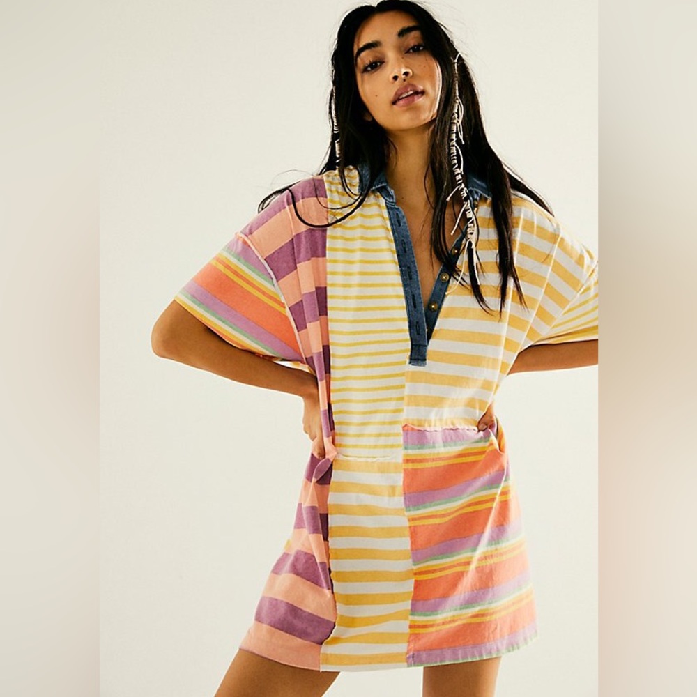 Free People Charlie Tee Dress XS Color Block Patterns Robe T Shirt